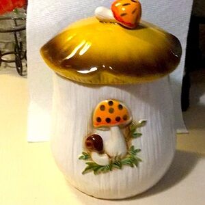 70s Merry Mushroom EXTRA LARGE Embossed Canister